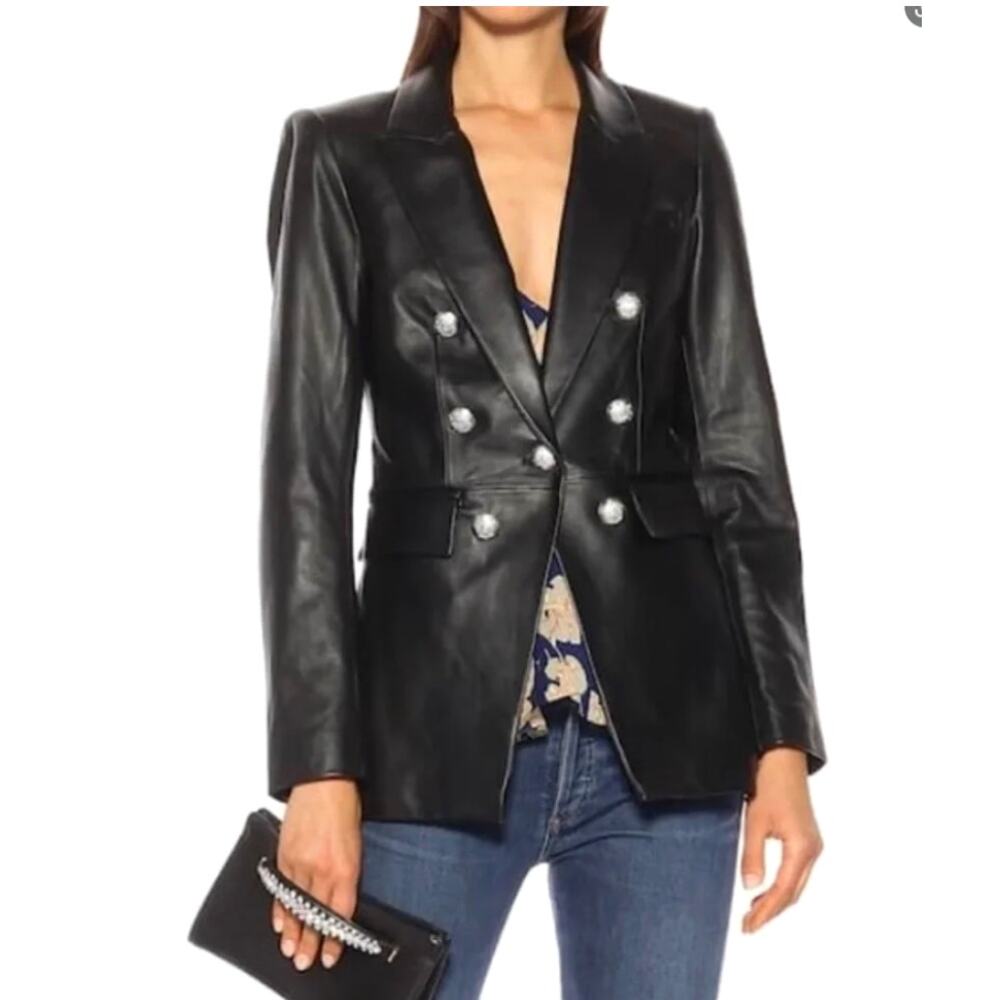 NWT! Veronica Beard 10 Lamb Leather Gaya Dickey Jacket $1395 Silver Black Blazer